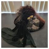 Vintage Velvet Ladies Hat with feathers, sequin