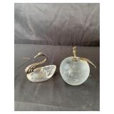Vintage Faceted Glass/ Crystal Double  Swan Salt