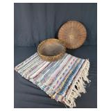 Wicker Basket & Rag Rug 34" x 30"