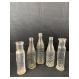 5 various glass bottles DrPepper, Ginger Ale and