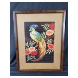 Framed Cross Stitch Peacock 15"w 19"t