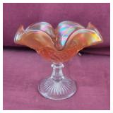Amber Iridescent Pedestal Bowl
