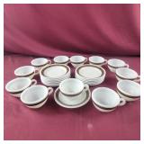 Set of 12 Pyrex Ebony Fleur-de-lis Teacups and