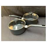2-T-fal Heat Mastery Saucepans with lids