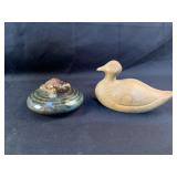 Vintage Carved Small DuckPottery Turtle
