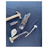 Vintage Carpenter Tools including hammer, wood