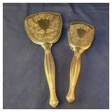 Gold Colored Vanity Set - Mirror and Brush
