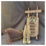 Metal Sled Wall Decoration, Sleigh, and Santa
