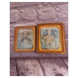 2 Antique Tin Type Photos in Copper Frames