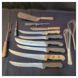 Box Lot of Utensils - Knives, Whisks, Spatula etc
