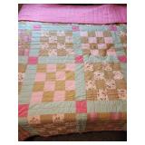 Handmade quilt 80x71 pink green