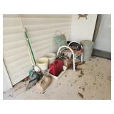 Gas cans, rake, trash can chair and more