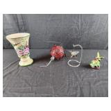 Hummingbird lot, case, feeder, figurines