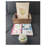 Sudoku and brain training books, wooden box bath