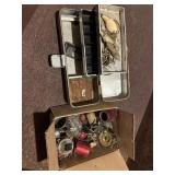 Vintage fishing tackle, box, parts reels,