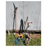 Garden seeder, pole saw, leaf blower corded, hoe