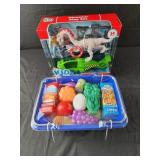 Dinosaur play set and grocery cart for play