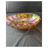Large carnival Indiana glass footed oval bowl