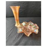 Vintage fenton iridescent glass bowl and vase