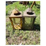 2 small vintage candle metal lanterns 6.5" tall