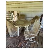 White patio set glass top table and 4 chairs