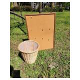 Cork board 18x24 and a Wicker trash bin