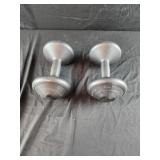 2 plastic dumbell weights 6.6 lbs each