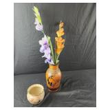 Petroglyph vase 8.5"  with faux flowers, small