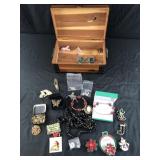 Jewelry Box with Contents, Lots of Broaches and