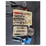 Utensils, spatulas, scrub brushes, strainer