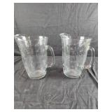 Vintage anchor Hocking pitchers with flowers 9"