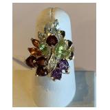 14K Yellow Gold Multi Gem Stone Asymmetrical