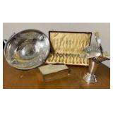 Plated SIlver Cigarette Box, Spoon Set, Flower