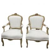 Pair 19th c. French Newly upolstered in White Cut