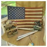 Outdoor Yard Decor - Flag, Wind chime, bird house
