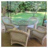 White Wicker Patio Set - glass top table