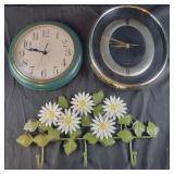 2 Wall Clocks and Daisy Wall Hanger