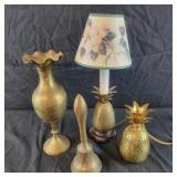 Brass Lot - bell, lamp, Trinket box, and vase