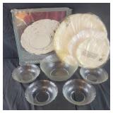 Glass Salad bowl and 4 matching small bowls, New