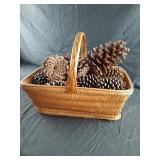 Wicker basket 16 x 13 x 11.5 with pinecones