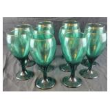 10 Green glass gold rimmed stemware