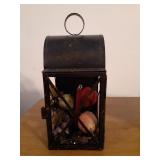 Rustic metal lantern with decor 5.5 x 13.5