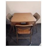 Card Table metal and wood 30.5 x 26.5. 3 Chairs