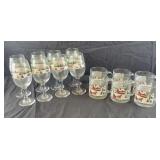 8 Christmas Wine Glasses and 6 Mugs