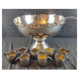 FB Rogers Silverplate Punch Bowl, 8 Cups and