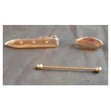 Misc. Vintage gold color collar bar and 2 silver