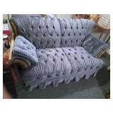 Older blue loveseat 58 x 35 x 36. Small tare in
