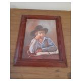 Vintage Sandra Kuck Amish Boy Framed 16x20.