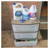 3 drawer plastic bin with Contents- lawn and