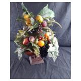 Wood vase 7" x 6" with fruit arngement.